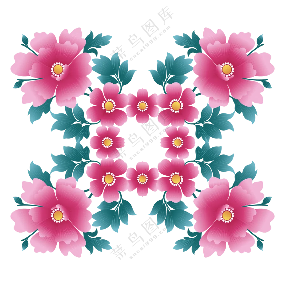 对称牡丹花朵免抠素材