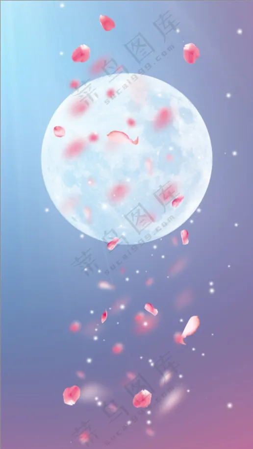唯美粉色花瓣浪漫月亮壁纸