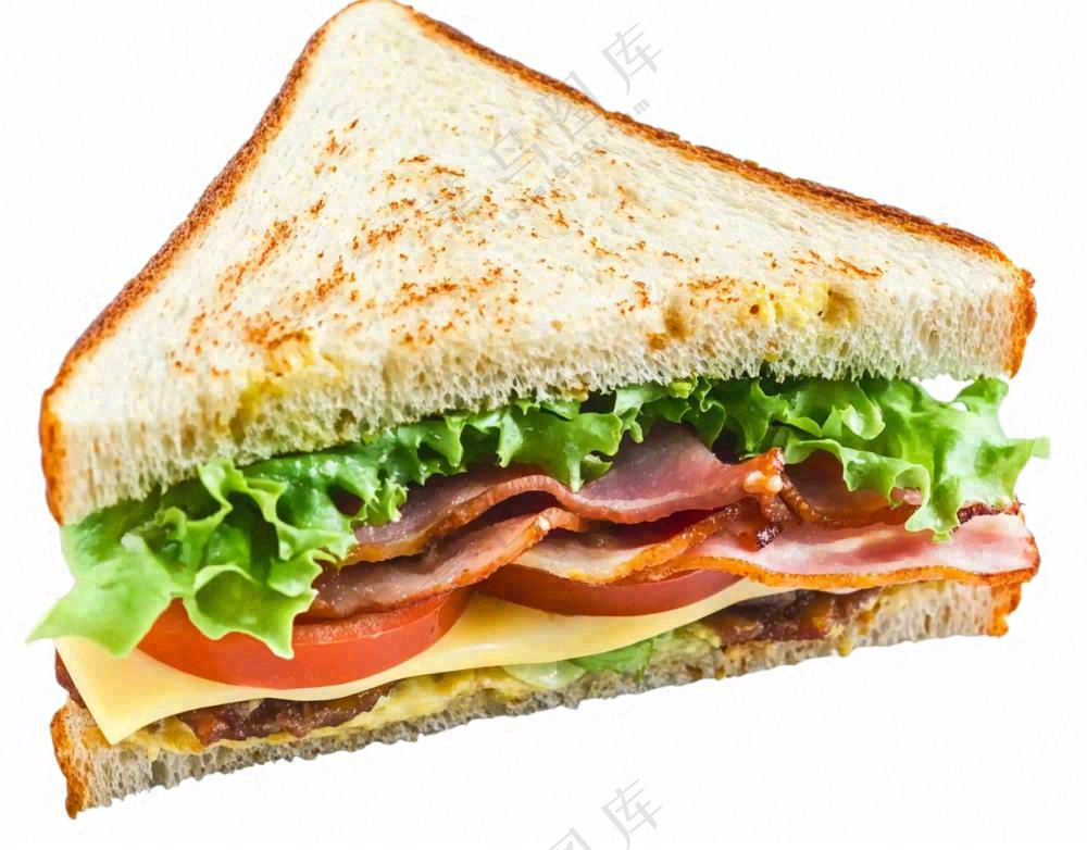 芝士培根三明治美食西餐摄影图免抠