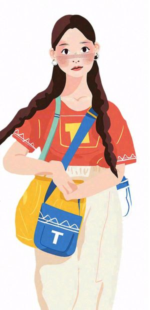 背着书包的少女学生人物卡通插画免抠
