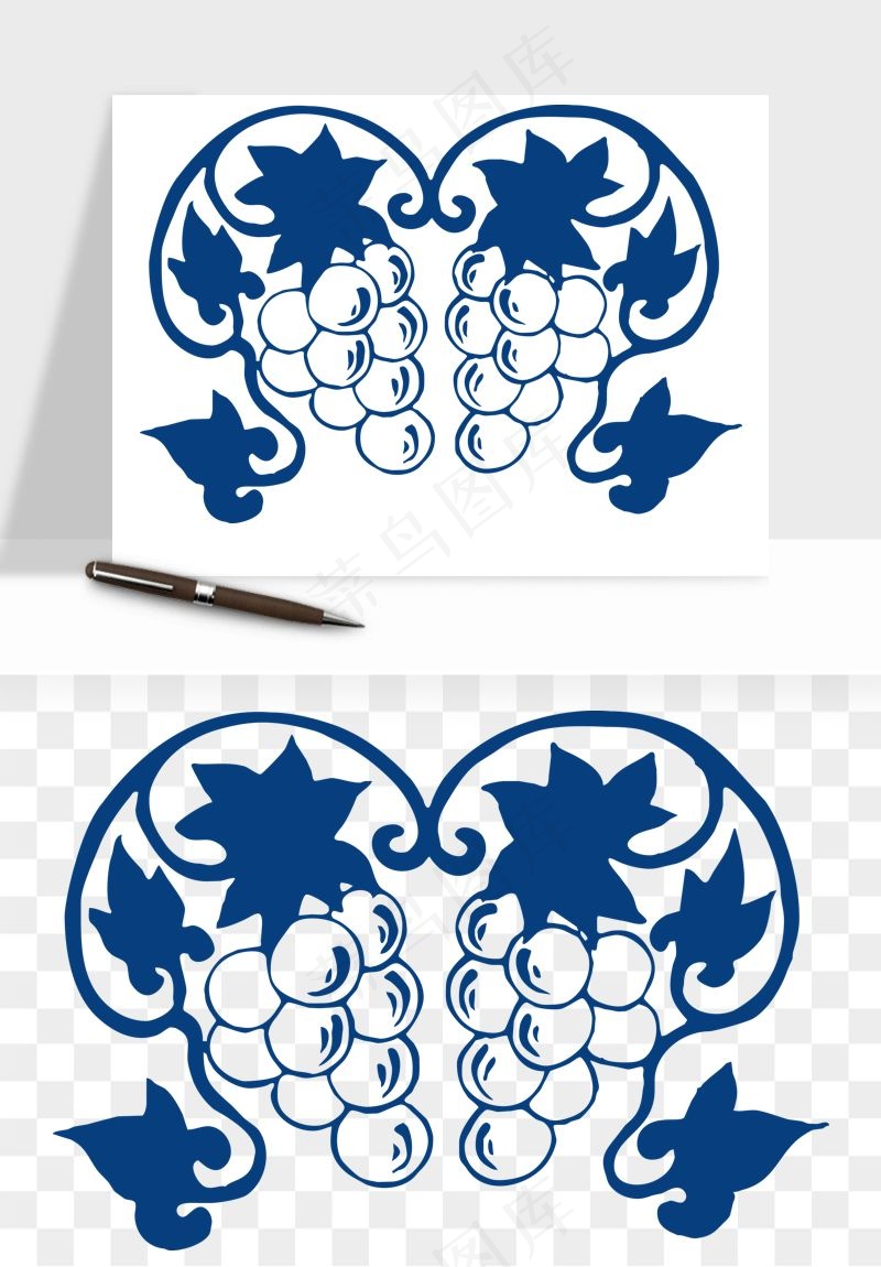 青花瓷花纹花卉图案png免抠