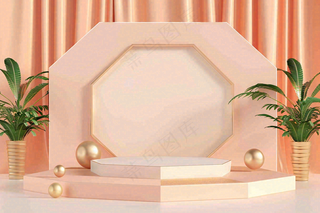 电商促销简约立体几何海报背景电商C4D展台背景
