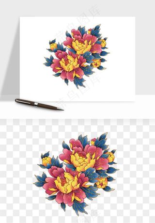 手绘国潮牡丹花花卉图案png免抠