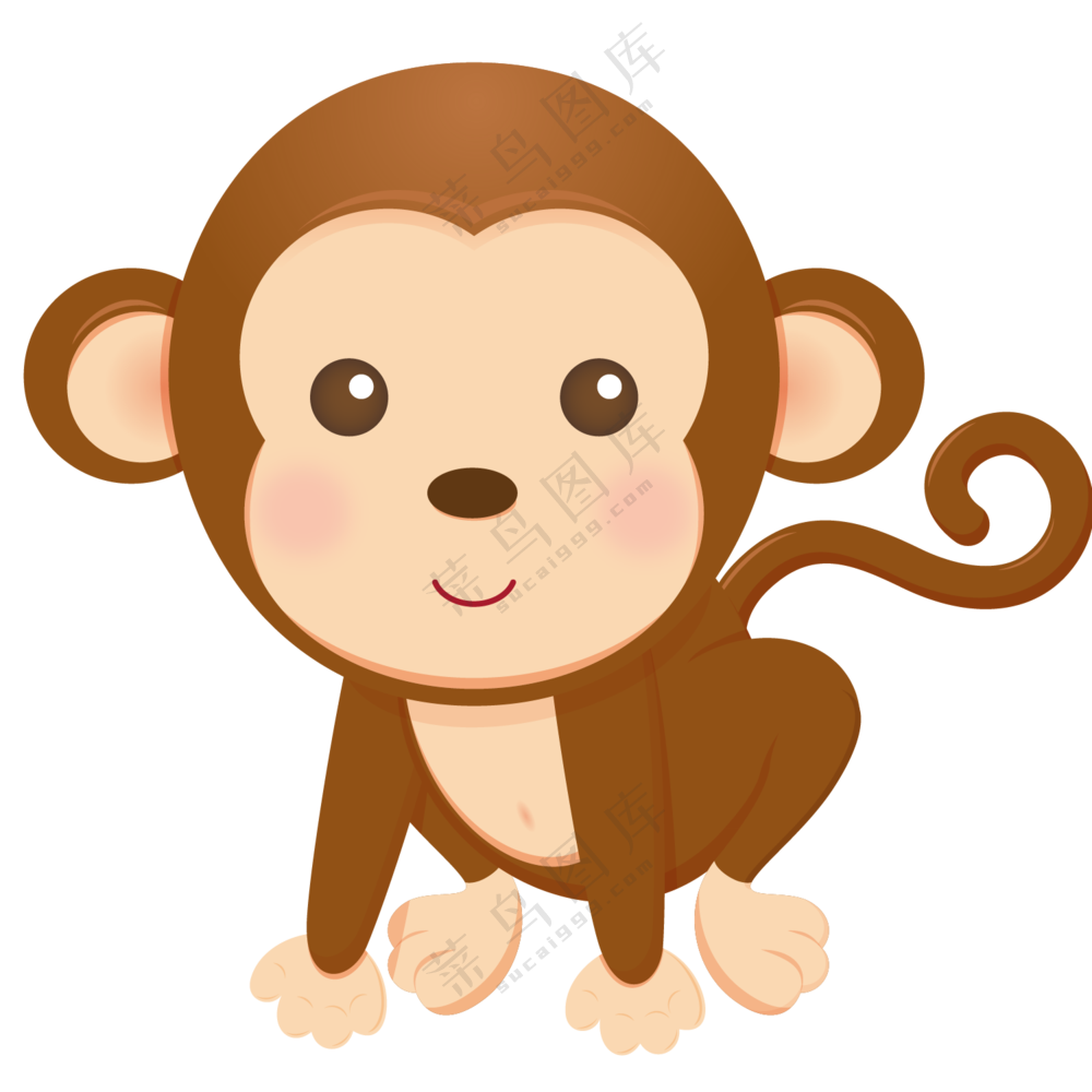 手脚着地的卡通小猴子免抠图片素材