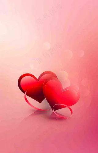 红色爱心粉色光圈立体插画情人节七夕背景