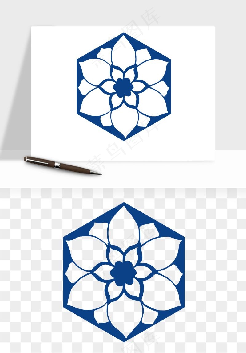 青花瓷花纹花卉图案png免抠