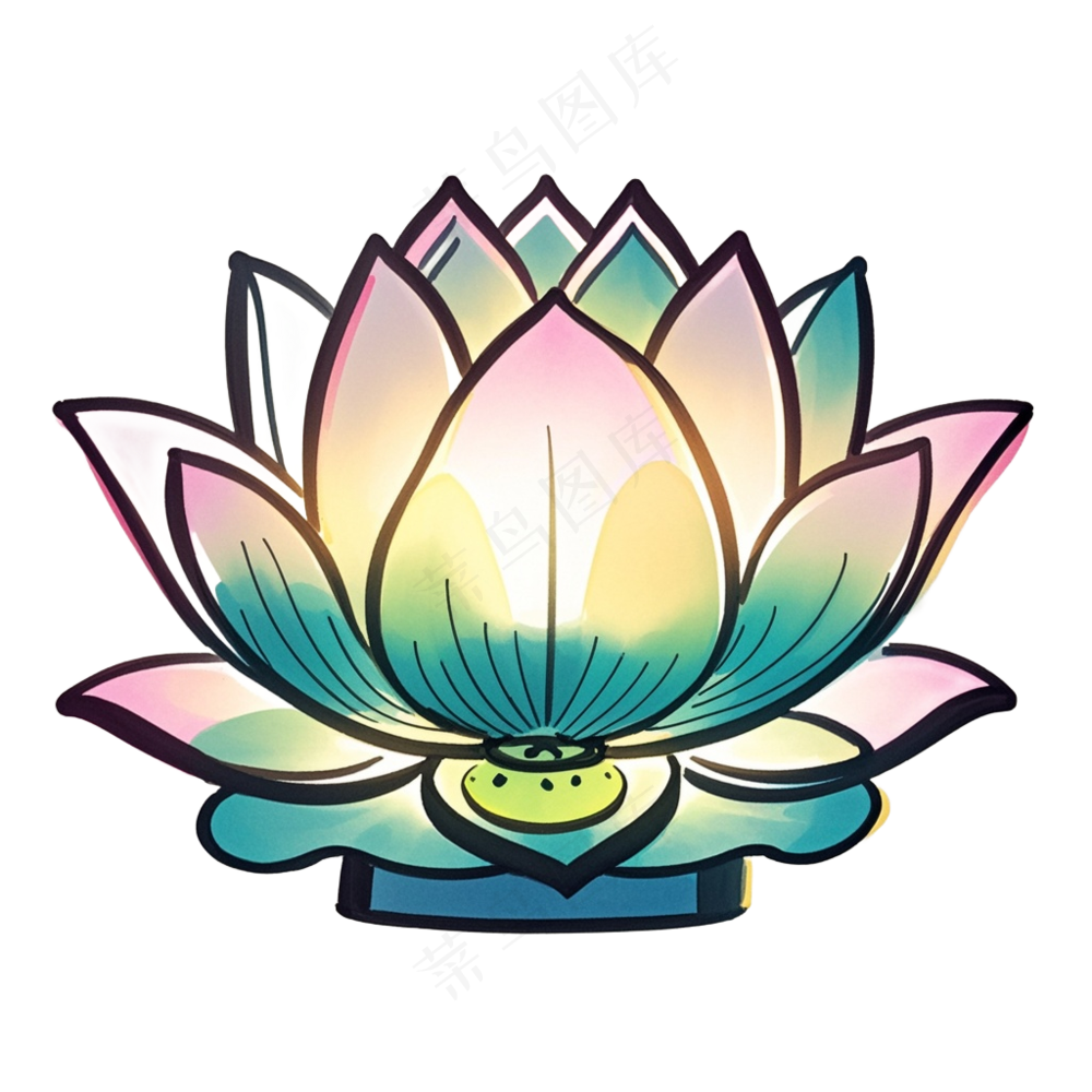 中式彩色莲花灯免抠图中元节