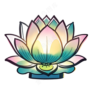 中式彩色莲花灯免抠图中元节