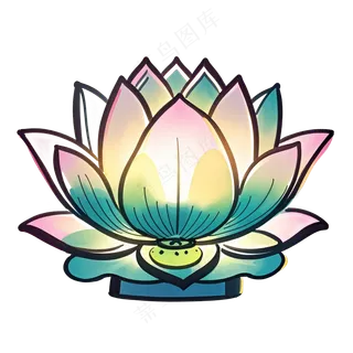 中式彩色莲花灯免抠图中元节