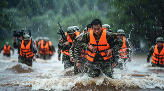 洪水自然灾害防洪预警摄影图