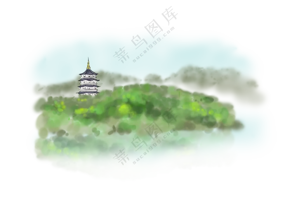 茂密树木掩映中的宝塔PNG图片素材