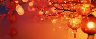 春节梅花红灯笼挂枝头红色喜庆小年除夕夜元宵节背景