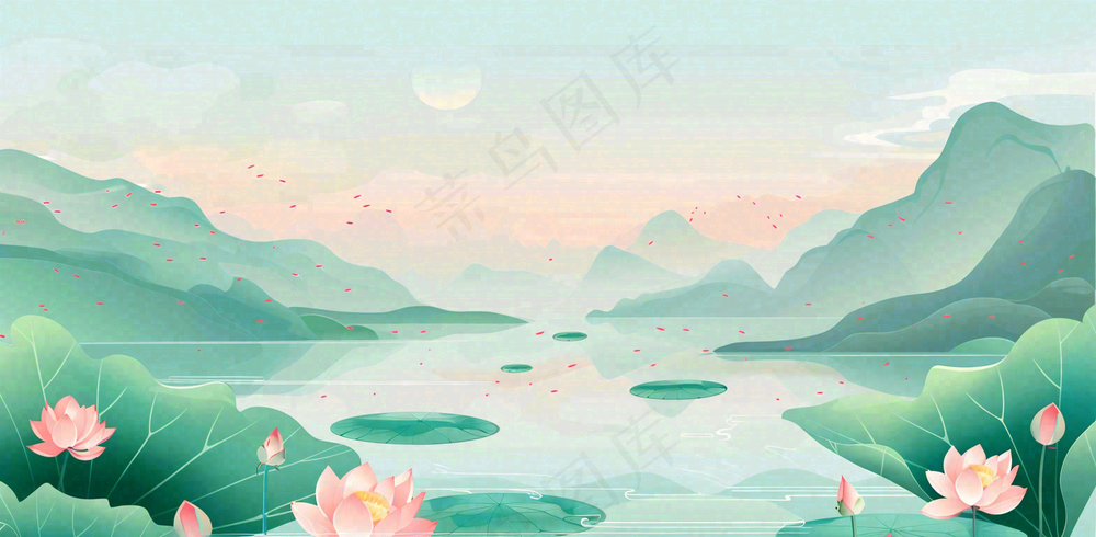 秋天插画风景处暑背景
