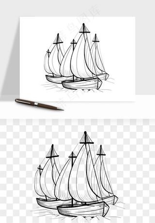 手绘航行帆船png免抠