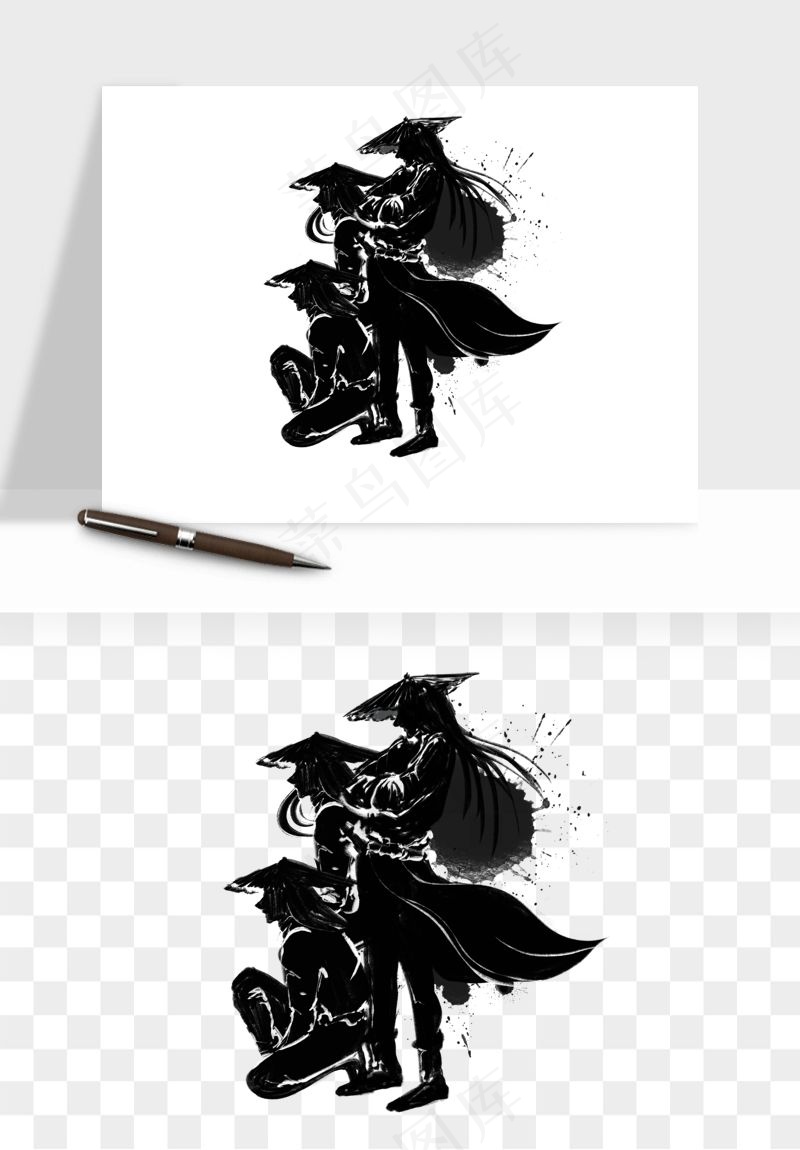 水墨江湖侠客武侠剪影png免抠