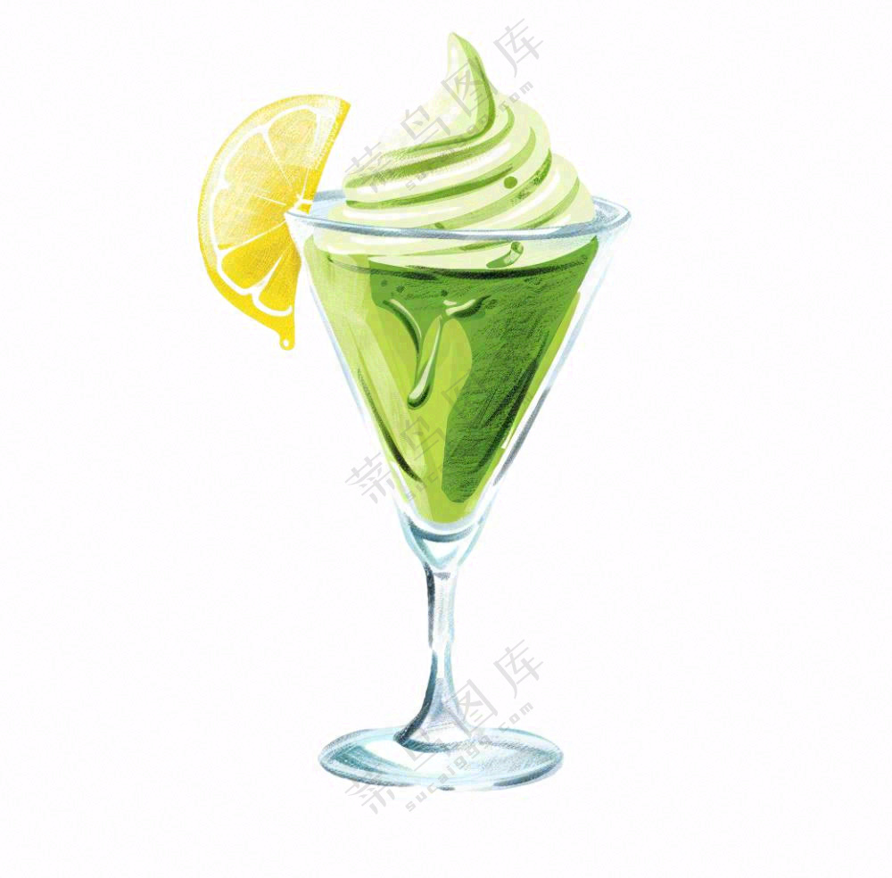 柠檬抹茶冰淇淋甜点下午插画免抠