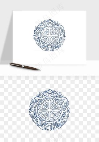 青花瓷花纹花卉图案png免抠