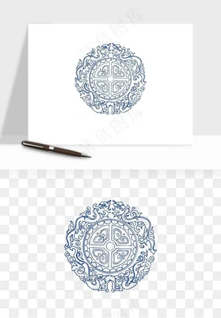 青花瓷花纹花卉图案png免抠