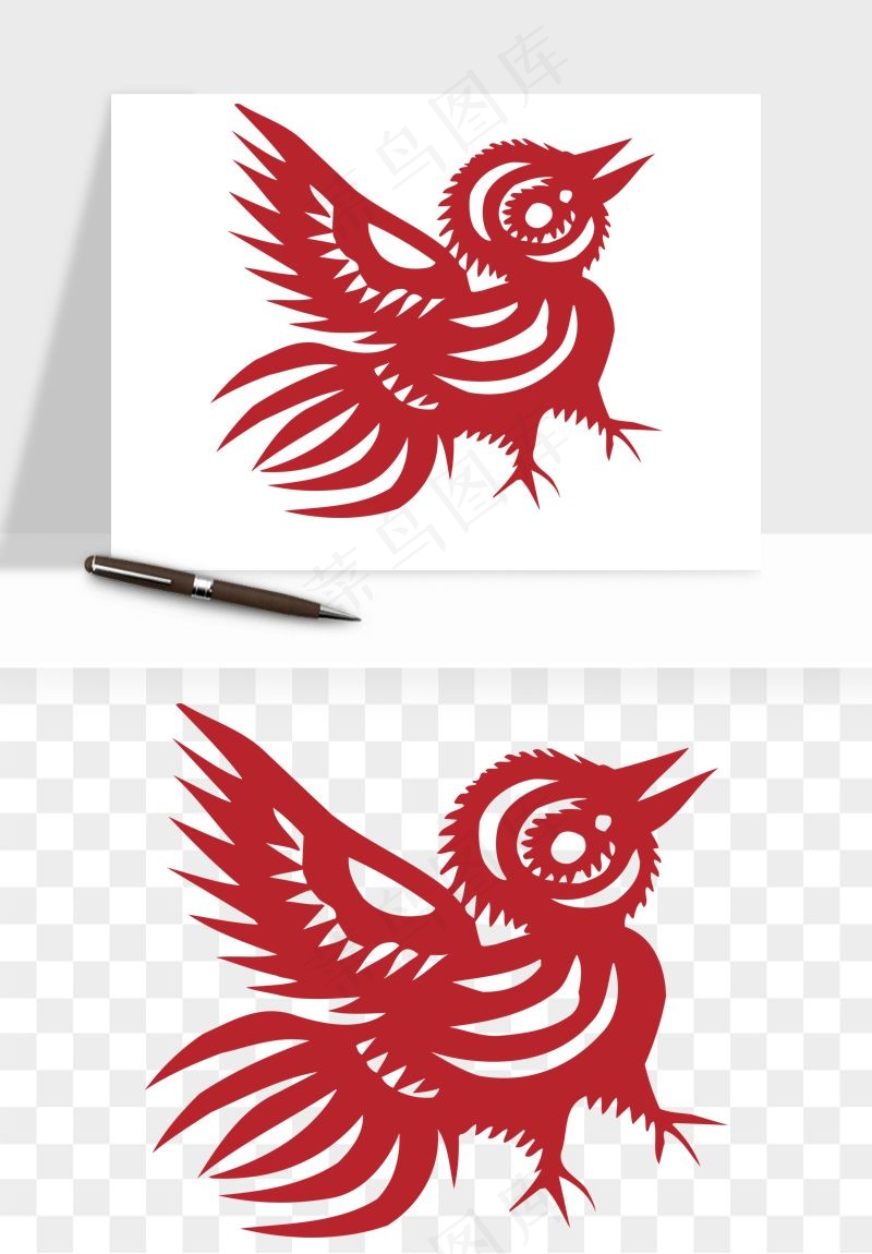 传统花鸟动物剪纸png免抠