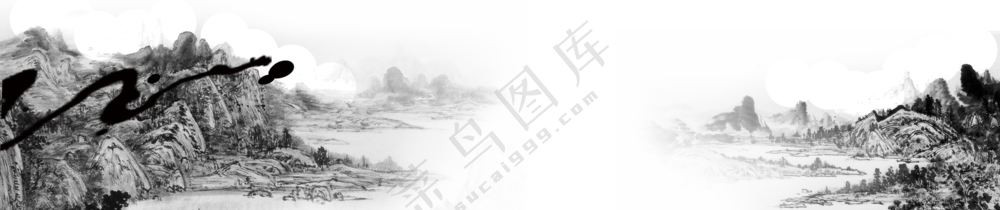 群山中国风黑白水墨画免抠图片素材