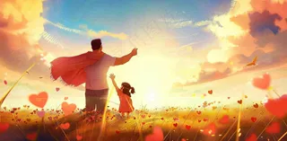 父亲节爸爸和孩子互动温馨卡通插画背景