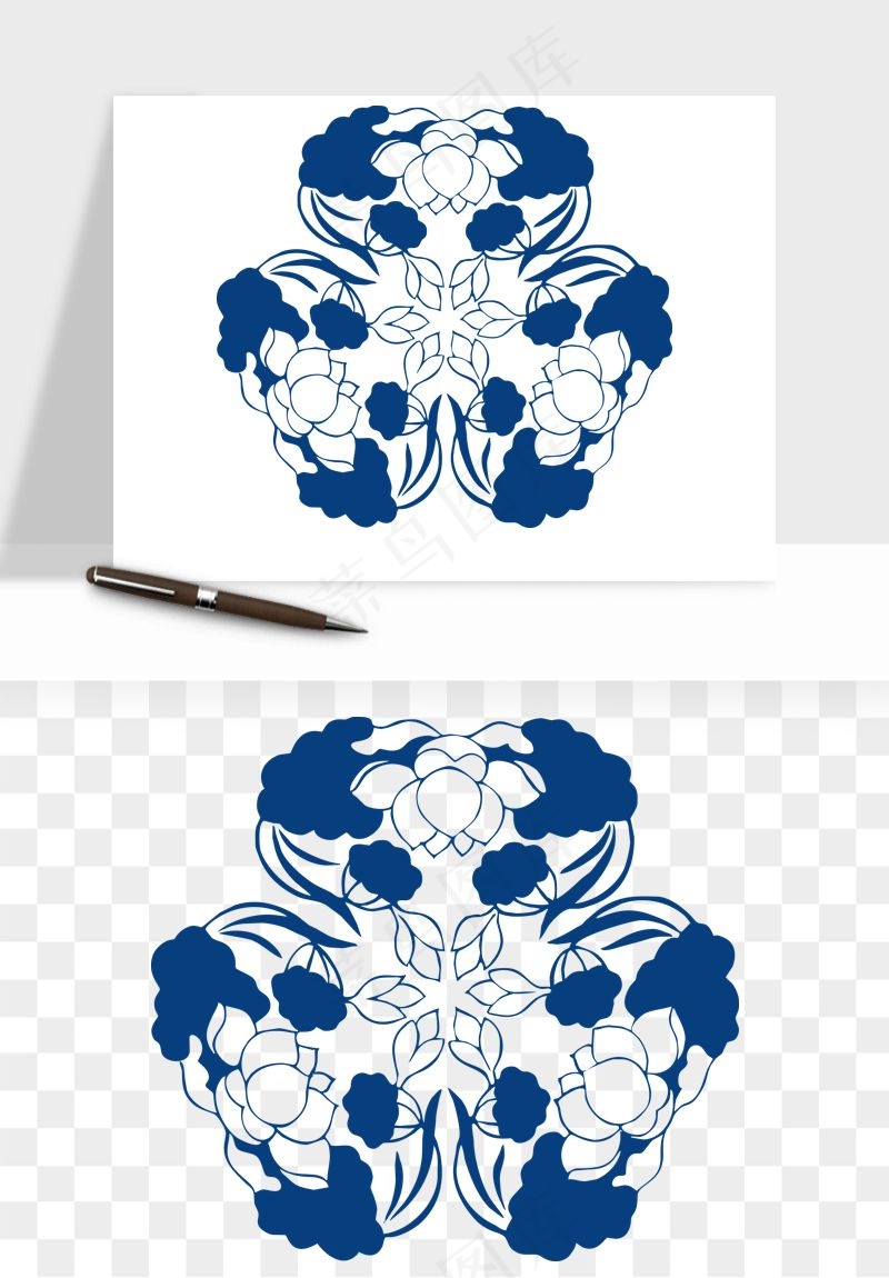 青花瓷花纹花卉图案png免抠