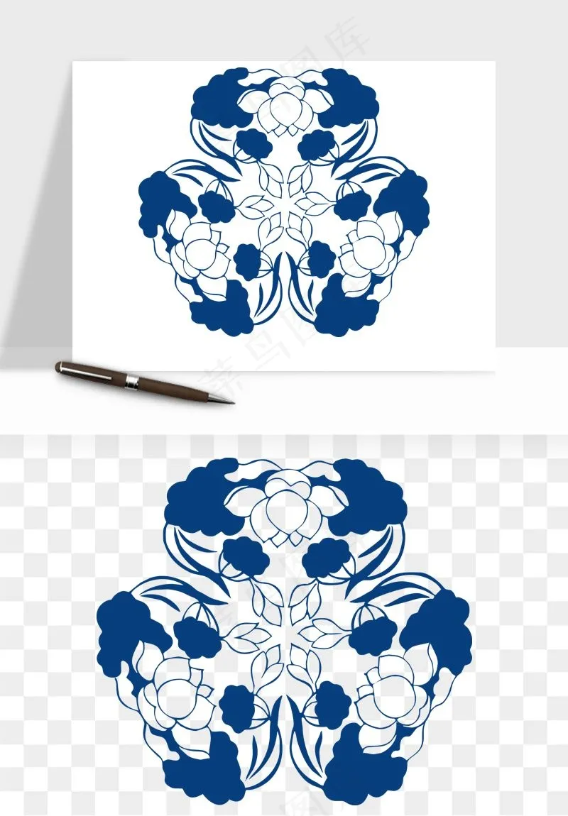 青花瓷花纹花卉图案png免抠
