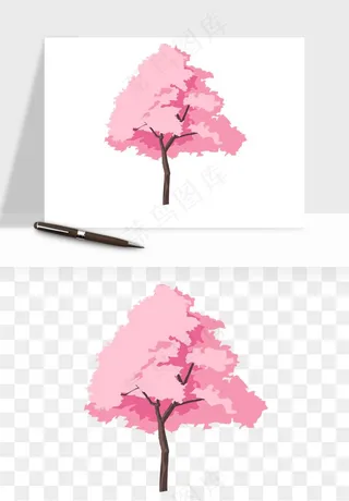 手绘浪漫花树桃花树png免抠