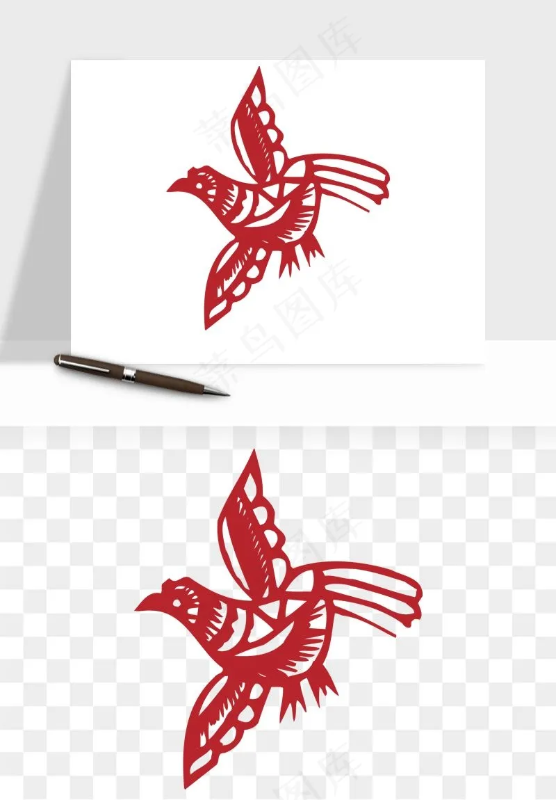 传统花鸟动物剪纸png免抠