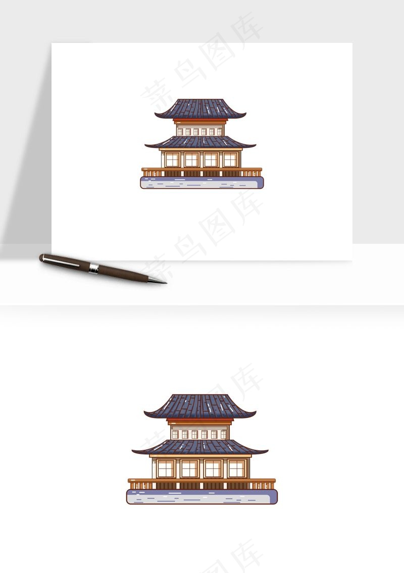 国潮风古建筑古楼古塔鼓楼ai,png免抠图