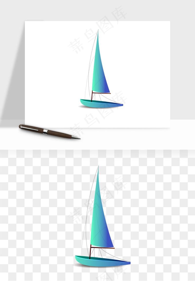 手绘航行帆船png免抠