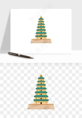 国潮高塔古塔楼建筑png免抠