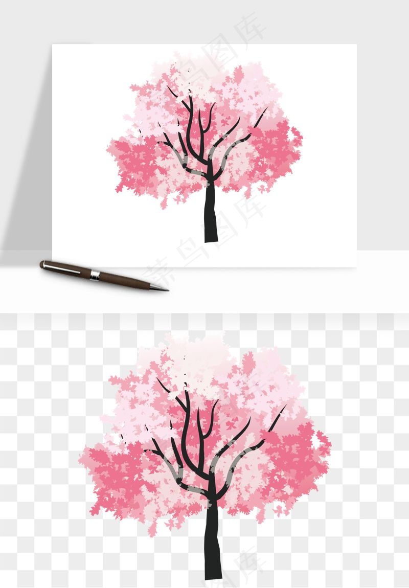 手绘浪漫花树桃花树png免抠