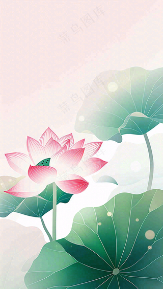 夏天荷花荷叶清凉小清新淡雅立夏夏至暑插画背景