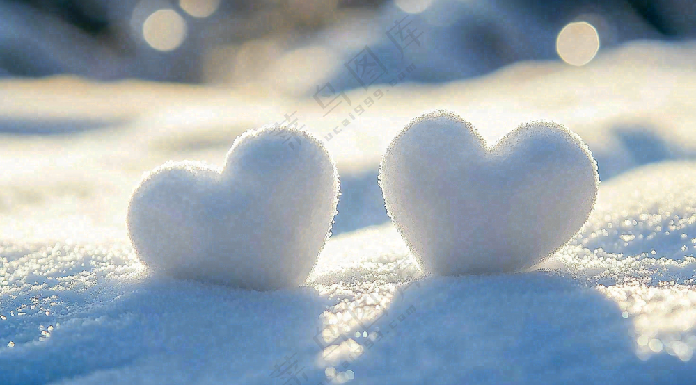 冬天雪地上的爱心雪球浪漫摄影图