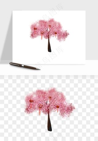手绘浪漫花树桃花树png免抠