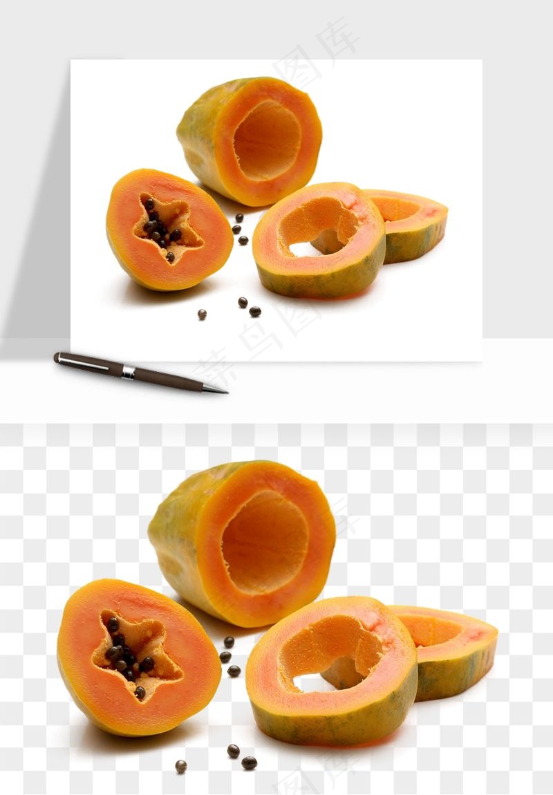 木瓜水果png免抠