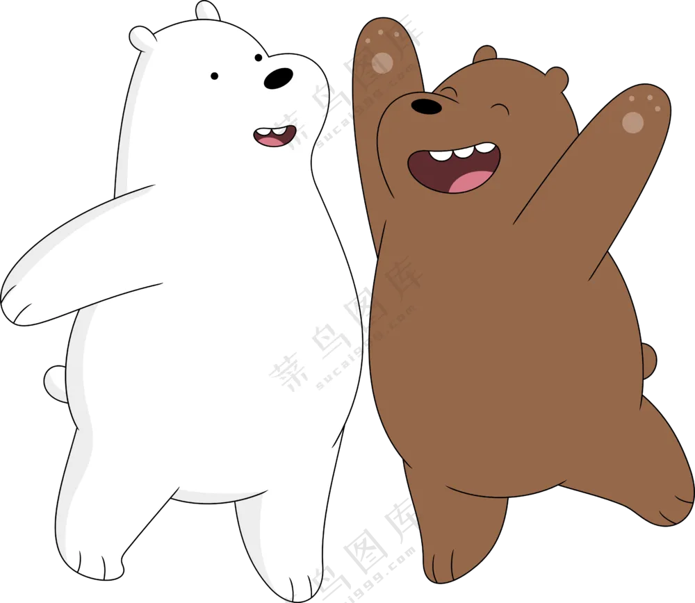 两只开心快乐的熊卡通创意免抠图片