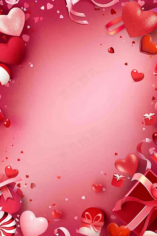 粉色礼物爱心妇女节情人节七夕插画背景