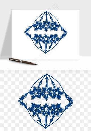 青花瓷花纹花卉图案png免抠