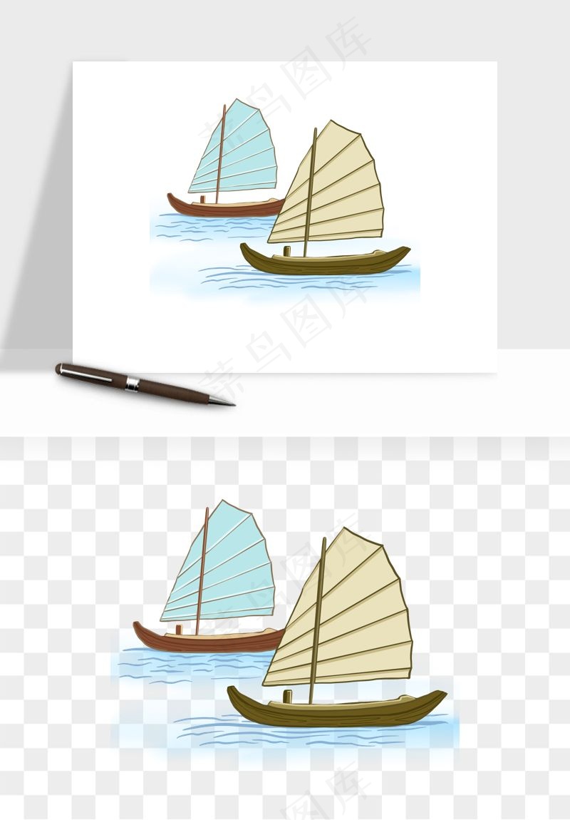 手绘航行帆船png免抠