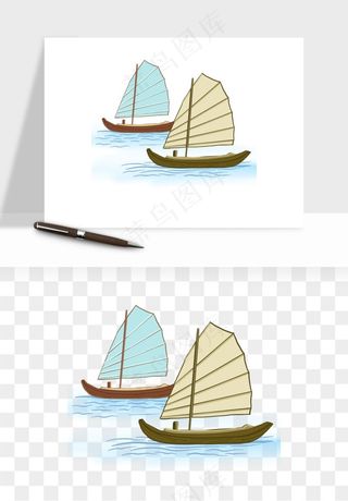手绘航行帆船png免抠