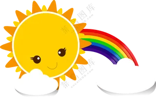 彩虹云朵与卡通风太阳免抠PNG素材