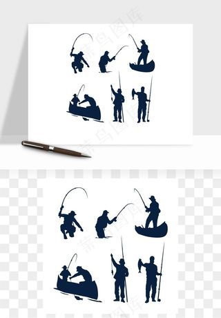 钓鱼人物剪影矢量