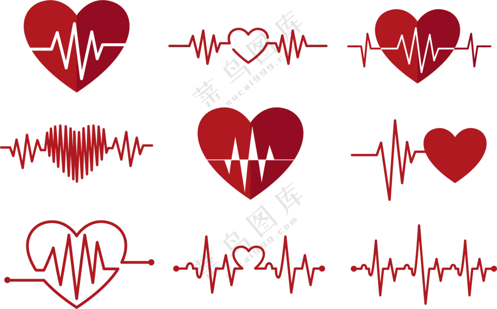 多款红色桃心图案的心电图创意素材