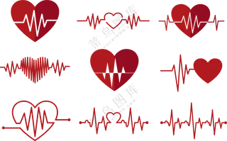 多款红色桃心图案的心电图创意素材
