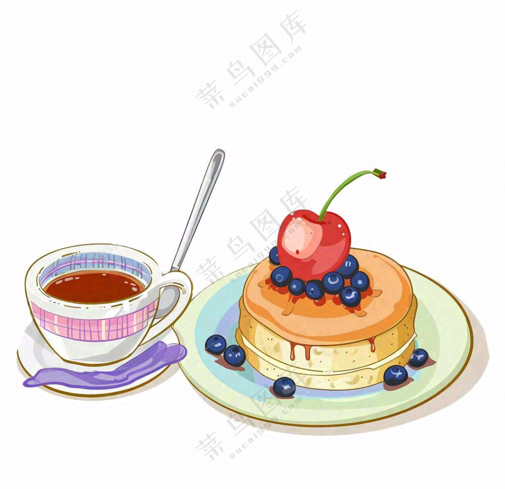 下午茶蛋糕饮料美食卡通插画免抠