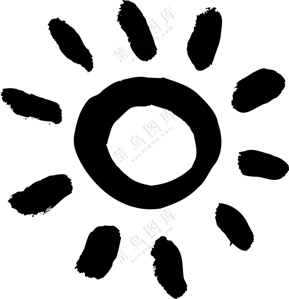 手绘水墨风的太阳图案PNG图片素材