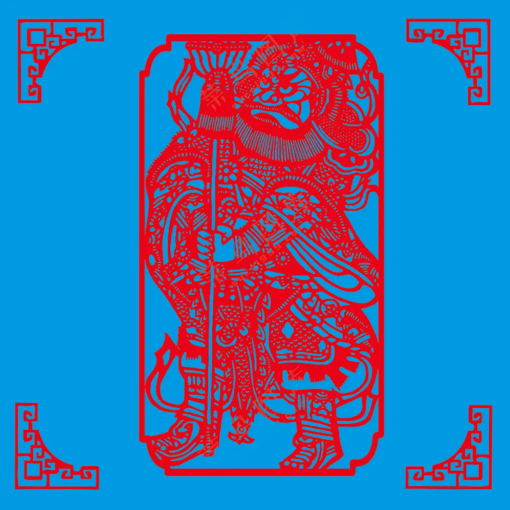 红色门神尉迟恭剪纸