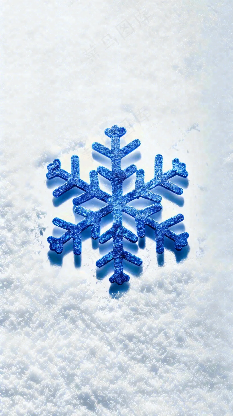 冬季白雪地里的蓝色雪花寒冷大寒小雪大雪摄影图